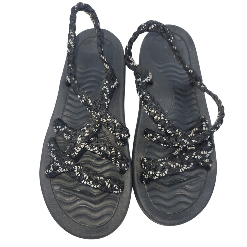 MEGNYA‎ Women's Black Rope Strap Comfort Footbed Sandals Size 7